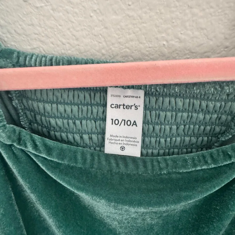 Carter’s Velvet Green‎ Dress Girls Sizes 10 & 12 Puff Sleeves
